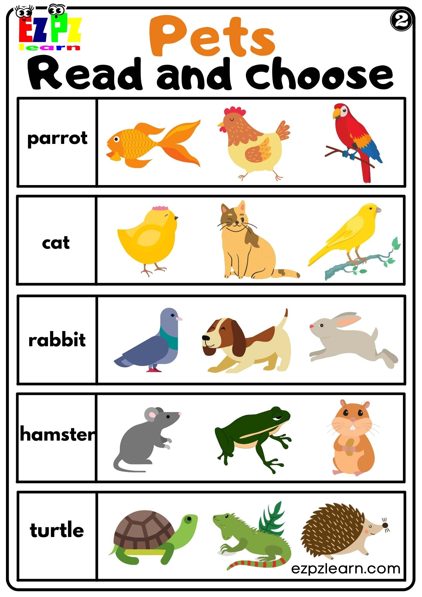 Pets Read and Choose set 2 Worksheet For Kids and ESL PDF Download